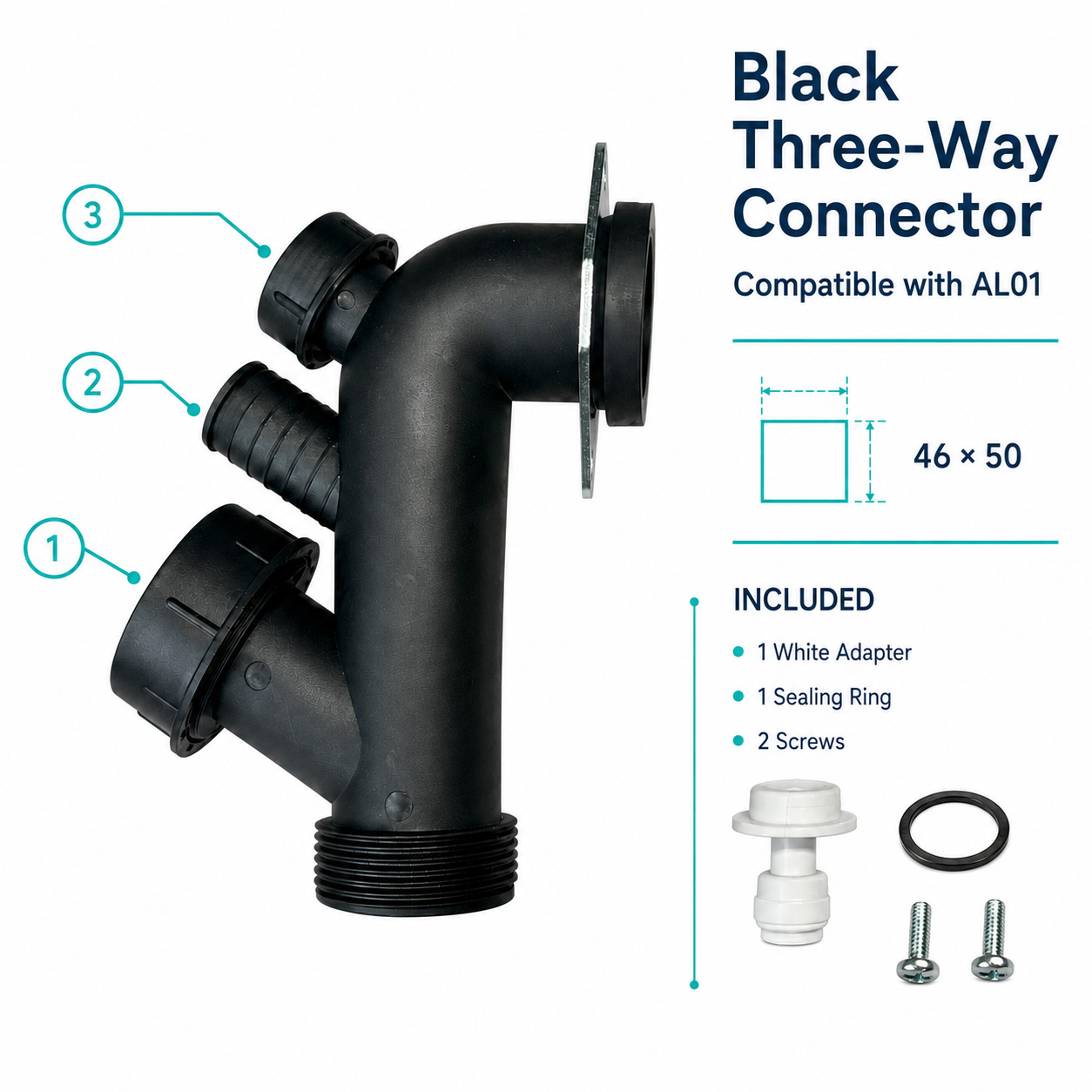 Black Three-Way Connector
